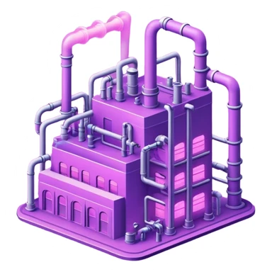 AI-powered factory. It should be a building with pipes. Add light violet neon glowing symbolizing power of AI sticker