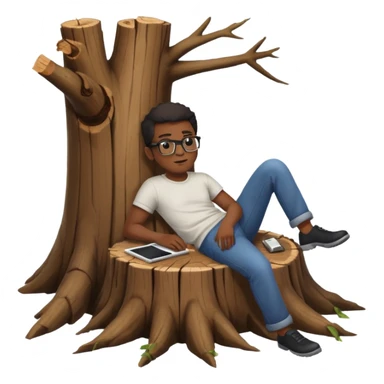 Une souche d'arbre mort avec un homme noir à lunette couché dessous  sticker