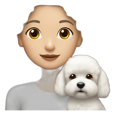 mujer piel blanca pelo largo negro y perro bichon blanco sticker
