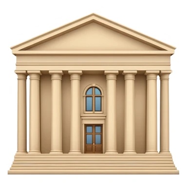 Minimal 3D emoji style government ministry building, classical architecture with columns and triangular roof, official state institution, neutral beige stone, clean shading, financial institution icon, isolated on transparent background, professional, no flags, no text sticker