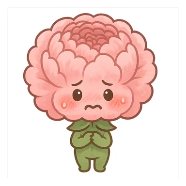 chibi fluffy pink peony flower, round and plump, blushing, nervous face, full-body sticker