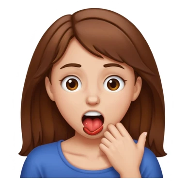 Make a emjoi of a brown hair girl choking herself In a joking way sticker