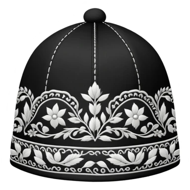 Uzbek traditional doppa hat with ornate black and white embroidery pattern sticker