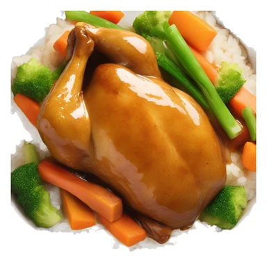 chicken in brown sauce over rice with veggies sticker
