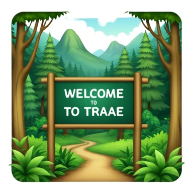 A sign that says “Welcome to Htrae” with a lush forest in the background sticker