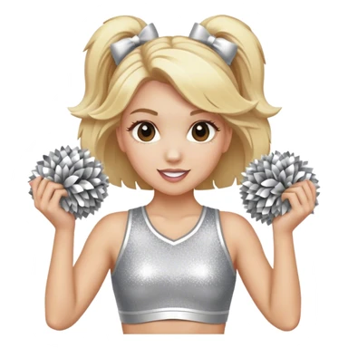 Cheerleader with blonde hair down holding Pom Pom’s wearing all silver and glitter sticker
