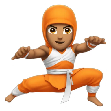 male Ninja Warrior athlete in orange white cloths, captured mid-air sticker