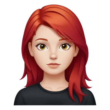 White girl with medium length dyed ed hair no bangs, no accessorise, wearing black sticker