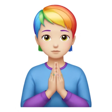 White lesbian with short hair rainbow coloured skin with praying hands sticker