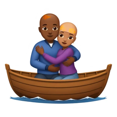 Black woman and bald guy hugging in a boat sticker