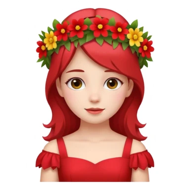 girl with flower crown in red dress and colored flowers sticker