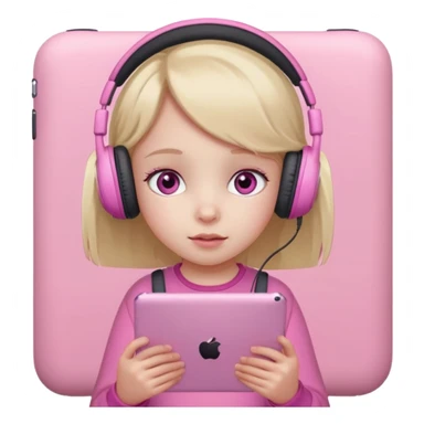 Little girl with headphones when pink eyes and pink iPad and pink dreamy background sticker