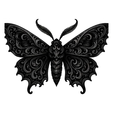 gothic moth, black and silver, ornate and dramatic, no background sticker