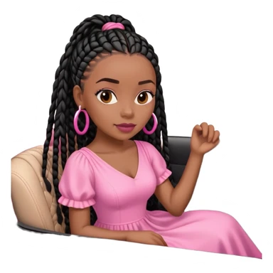 A dark-skinned Black woman with black box braids,in pink car driving sticker