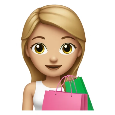 cute light brown hair with green eyes wearing pink surrounded by pink shopping bags sticker