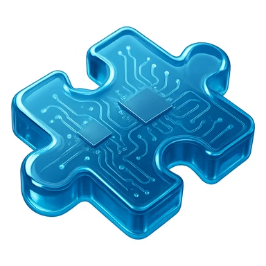 jigsaw puzzle piece, futuristic circuit board, shiny and reflective sticker