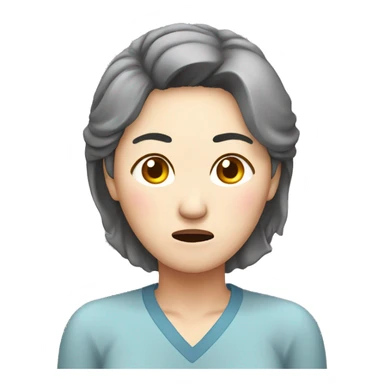 Headache, middle-aged Korean woman in her 40s, with one hand on her head, painful face sticker