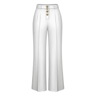 only the white palazzo pants garment, moderate wide leg dress pants, formal with button, isolated flat lay, no human, no model, just the clothing item on white background sticker