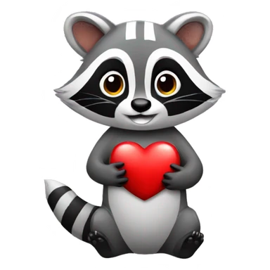 Raccoon holding a heart sticker