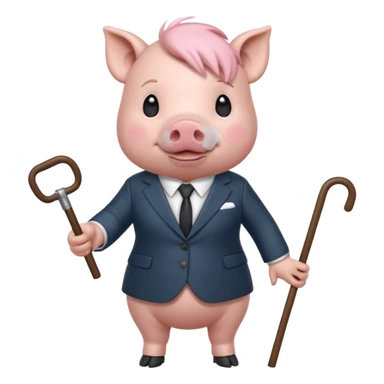 Female pig with hair wearing a suit and carrying a cane sticker