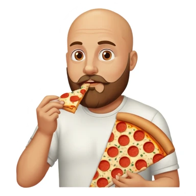 While bald man with a beard eating pizza sticker
