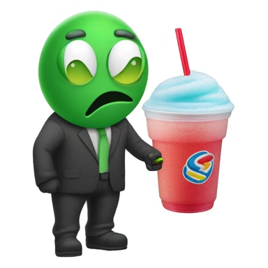 GORB a green faced fella in a morph suit wearing regular cool guy clothes and drinking a slurpee sticker
