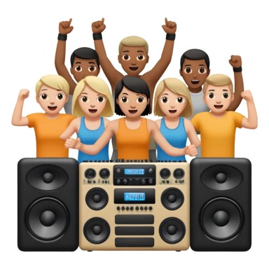 people moshing against a big soundsystem sticker