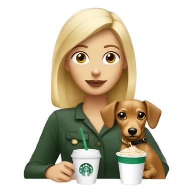 Blonde woman and chiweenie drinking Starbucks sticker