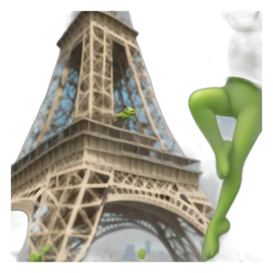 Person who is dancing on the top of eiffel tower with a turtle sticker