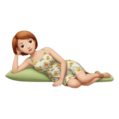 a woman, alone, short hair, light skin, auburn hair, laying on her side, facing away, full body is visible, feet are down. do not include other people, faces, or characters sticker