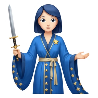 An upright Europe (a tall woman), wearing a blue, flowing robe with stars on the hem, and behind her stands Chancellor Merz, holding a knife toward her back sticker