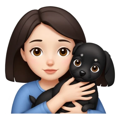 Brunette girl with small black dog hug sticker