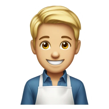 smiling boy in kitchen apron cartoony sticker