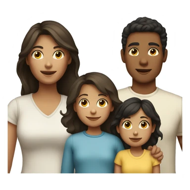 a mom with dark hair and light skin with her children (a boy with light skin and dark hair and a girl with light skin and  sticker