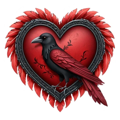realistic gothic heart with a crow feather sticker