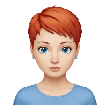 27 year old white woman, red hair, pixie cut, blue eyes sticker
