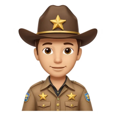 cute sheriff cowboy portrait, head and shoulders only, cowboy hat, sheriff badge on chest, confident smile, western uniform collar, 3D cartoon, mobile game icon style, clean background, no text, no watermark
 sticker
