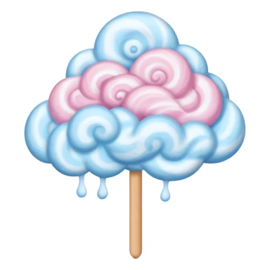cotton candy on a paper stick, fluffy, pastel blue, swirling cloud-like texture sticker