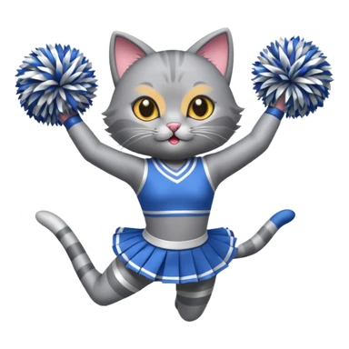 A sleek grey cat cheerleader twirling pom-poms with confident energy. sticker