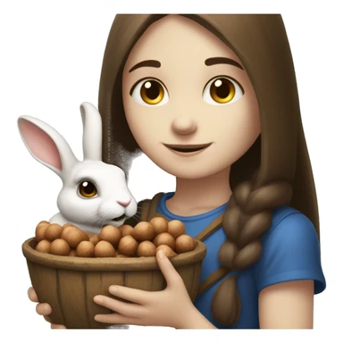 а rabbit holding a hazelnuts with a white skin brunnete girl sticker