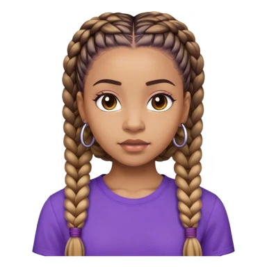A lightskin black girl with boxbraids and purple shirt sticker