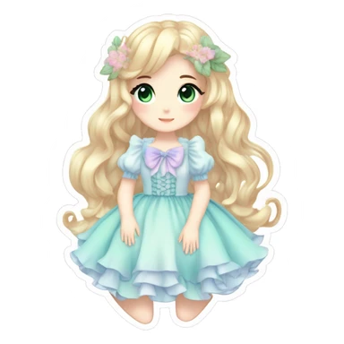 gorgeous pretty attractive lady beautiful pastel-gradient hair with gorgeous dress fairycore cottagecore pastelcore detailed high quality trending VOGUE aesthetic full body sticker sticker