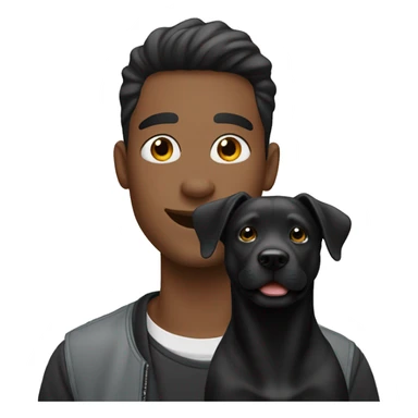 youn man with nose piercing, happy with a black labrador dog sticker