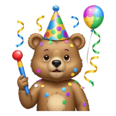 Partying bear cub with confetti and party blower sticker
