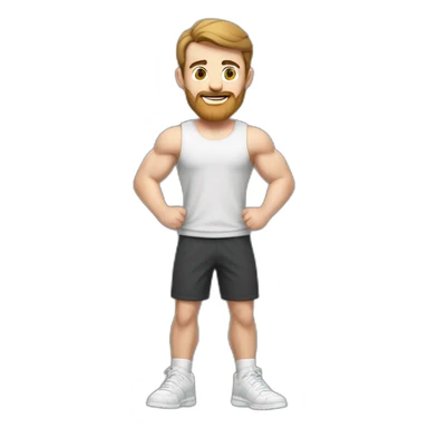 Full height Actively gesturing with hands Pale skinned Fit Man With the biceps and brown hair in dark gray Sleeveless Mike, black oversize sports shorts and white Sneakers sticker