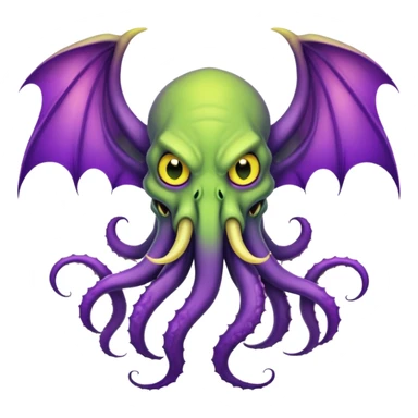 light green Cthulhu with purple bat wings and purple gradient tentacles. Yellow angry eyes. yellow suckers on tentacles. dramaticshading sticker