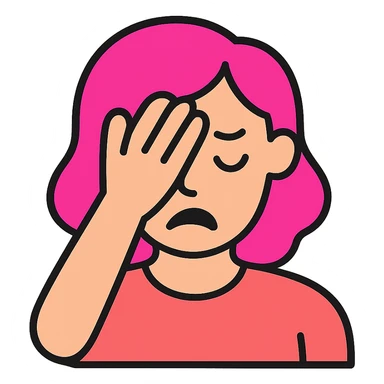 a woman facepalming, icon style, pink color, natural hand and dress sticker