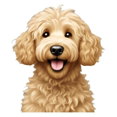 Smiling Goldendoodle with very-short fur and long curly floof mowhawk on top of head sticker