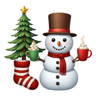 winter vibe emoji with Christmas tree, hot chocolate with marshmallows, warm socks, snowman  sticker