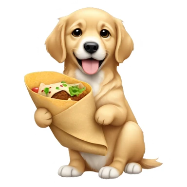 puppy golden retriever holding a burrito sticker